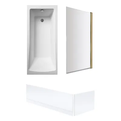 Square Single Ended Bath, Square Brushed Brass Screen and Panels - x 700mm