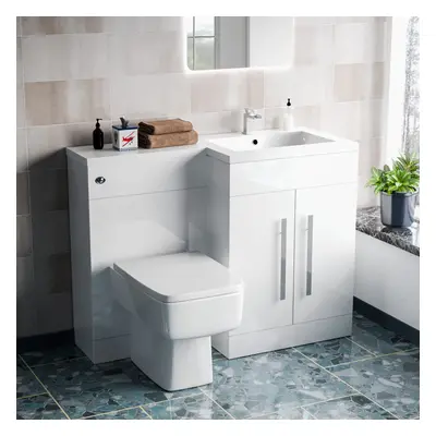 Aric 1100mm RH Freestanding White Basin Vanity Unit with WC Unit & BTW Toilet