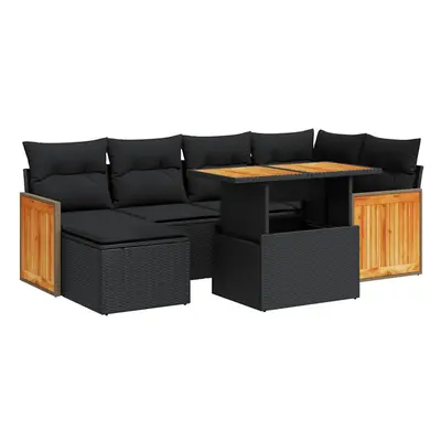 (black) vidaXL Piece Garden Sofa Set with Cushions Beige Poly Rattan Acacia