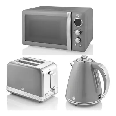 SWAN Retro Grey Jug Kettle, Slice Toaster & 800W Digital Microwave