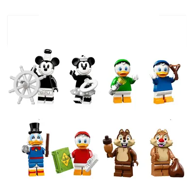 (Style A 8pcs) 16PCS Disney Mickey Donald Duck Minifigures Toys Fit Lego