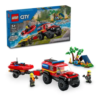 LEGO City 4x4 Fire Truck with Rescue Boat Toy for Kids Ages and Up