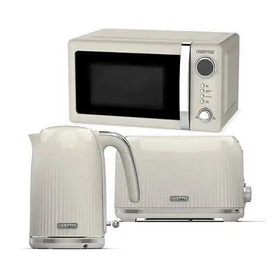 (Cream) Geepas Kettle, 2Slice Bread Toaster & MicrowaveSet