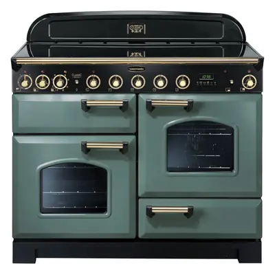 Rangemaster CDL110EIMG/B Classic Deluxe Mineral Green with Brass Trim 110cm Induction Range Cook