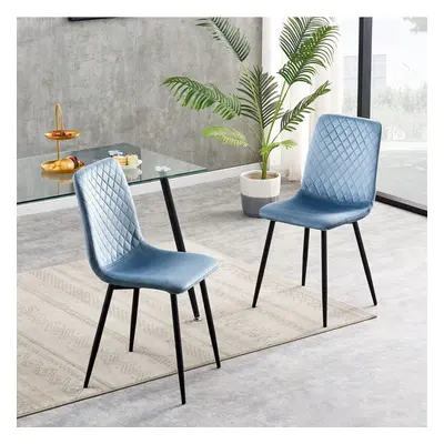 (2, Light blue) Set of 1/2/4 Designer Velvet Fabric Dining Chairs Metal Legs Lexi Chairs