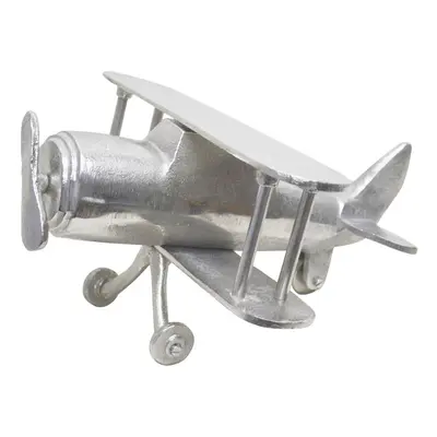 Homescapes Large Designer Solid Metal Biplane Classic Silver Table Top