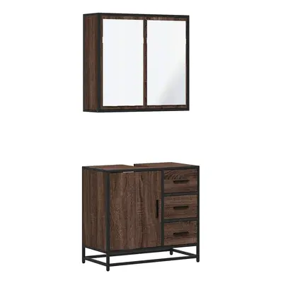 (brown oak) vidaXL Piece Bathroom Furniture Set Black Engineered Wood bathroom cabinet