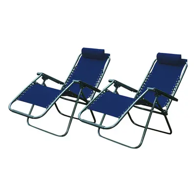 (Blue) Set x Textoline Folding Garden Sun Lounger Chairs Patio Furniture Zero Gravity