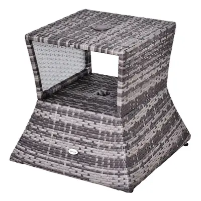 Outsunny Rattan Wicker Tea Coffee Table w/ Umbrella Hole and Storage