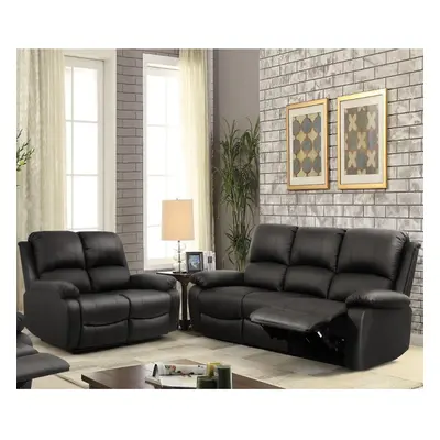 (Black, 3+2 Set) Reclining Luxury Leather Sofa Set In Choice of colours- Piece, Piece, Armchair