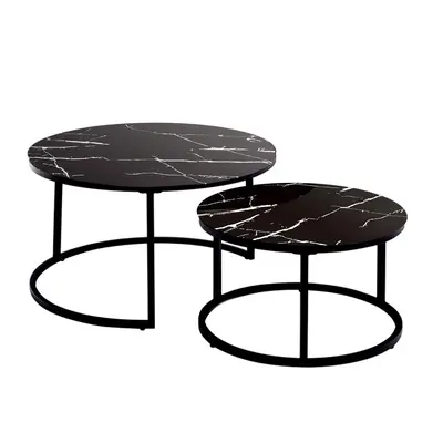 Round Coffee Table Set of Nest of Tables Marble Glass Coffee Table Living Room