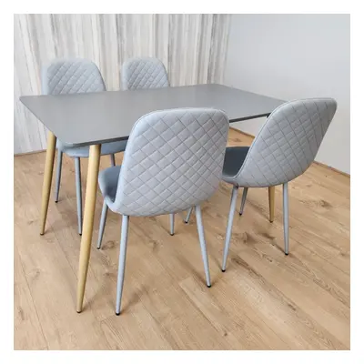 Dining Table and Chairs With Bench Oak Effect Wood Grey Leather Chairs Dining Room