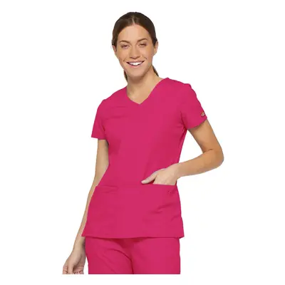 cherokee womens Signature V-neck Top With Multiple Patch Pockets medical scrubs shirts, Hot Pink