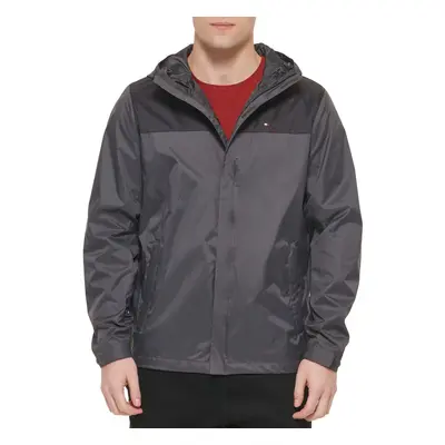 Tommy Hilfiger Mens Lightweight Breathable Waterproof Hooded Jacket CharcoalBlack Colorblock 3X