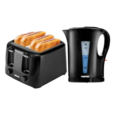 (Black) Geepas Electric Kettle & Slice Bread Toaster Set