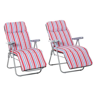 Outsunny Set of Adjustable Sun Lounger Recliner Reclining Seat Red and White