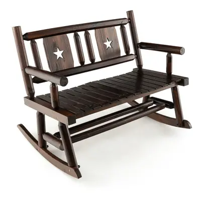 Patio Rocking Bench Carbonized Wood Double Rocker Lovesear w/ Ergonomic Seat