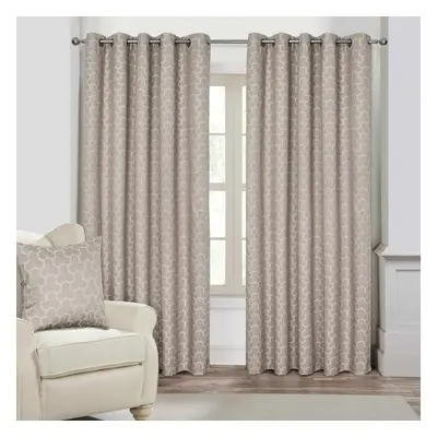 (W 228cm x Drop 182cm, Natural) Geometric Jacquard Blackout Eyelet Curtain Pair