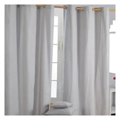 (W 137cm x Drop 182cm, Grey) Plain Cotton Eyelet Curtains