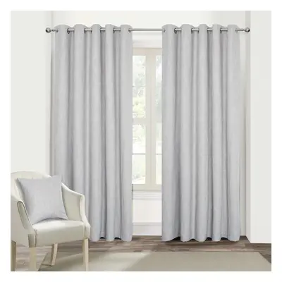 (W 167cm x Drop 182cm, Light Grey) Heavy Boucle Textured Blackout Lined Eyelet Curtain Pair