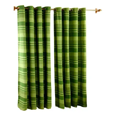 (W 167cm x Drop 182cm, Green) Cotton Morocco Striped Curtains