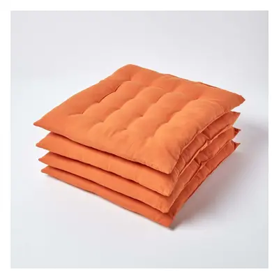 (Set of 4, Burnt Orange) Plain Seat Pad with Button Straps 100% Cotton