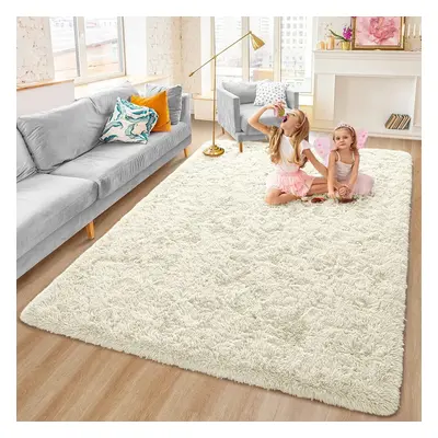 (200cm x 290cm OR 6ft 7" x 9ft 6"- Large Area Rug, Cream- Shaggy Rugs) Non-Slip Rugs Shaggy Rug 