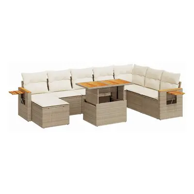 (beige and cream) vidaXL Piece Garden Sofa Set with Cushions Black Poly Rattan Acacia