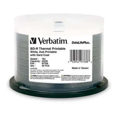 Verbatim BDR 25GB 16X DataLifePlus White Thermal Printable Hub Printable 50pk Spindle