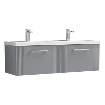 Retro Drawer Wall Hung Vanity Unit with Double Polymarble Basin - 1200mm - Satin Grey - Balterle