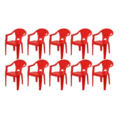 (Red, 10) Kids Plastic Chairs Stackable Nursery Coloured Party Play Garden Indoor Outdoor