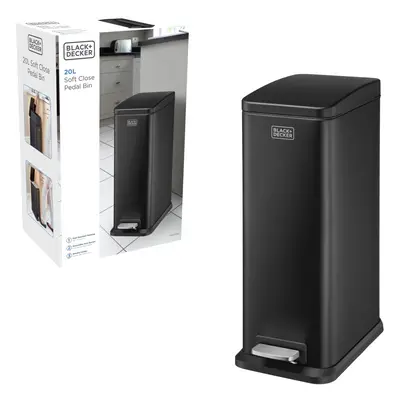 (20L) BLACK+DECKER Black Slimline Pedal Bins with Soft Close Lid