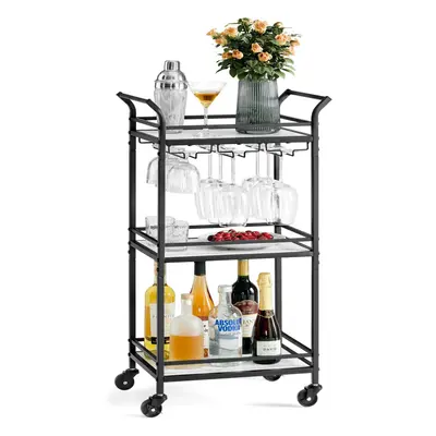 VASAGLE Bar Cart Home Bar Serving Cart Small Bar Cart with 3-Tier Shelf Wine Holders Glass Holde