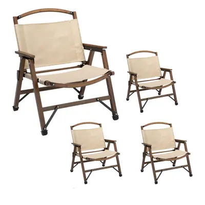 4x Bamboo Foldable Outdoor Camping Chair Wooden Travel Picnic Park Folding - Khaki/Beige