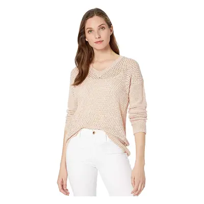 Calvin Klein Women's V-Neck Open Stitch Sweater Blush Large