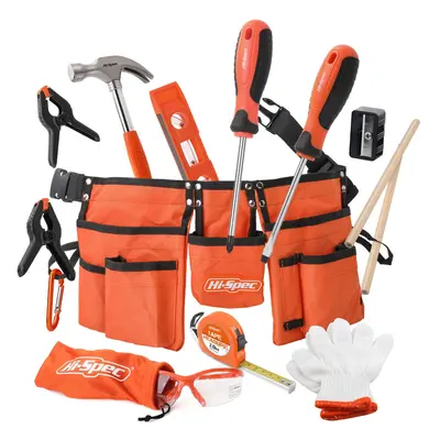 Hi-Spec 16pc Orange Kids Tool Kit Set & Child Size Tool Belt. Real Metal Hand Tools for DIY Buil