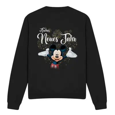 (L, Black) Disney Unisex Adult German Mickey Mouse Fireworks New Year Sweatshirt