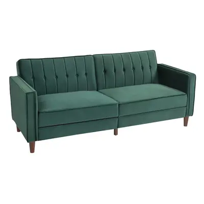 HOMCOM Convertible Sofa Futon Velvet-Touch Tufted Couch Sofa Bed Green