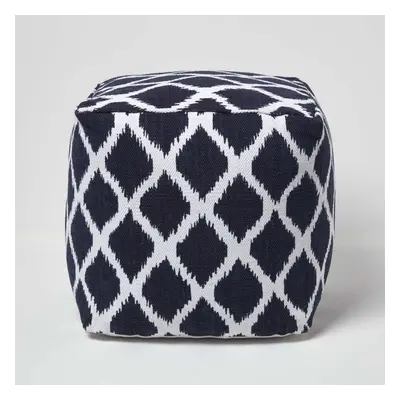 (40 x x cm) Ikat Design Blue and Natural Colour Bean Filled Pouffe and Footstool