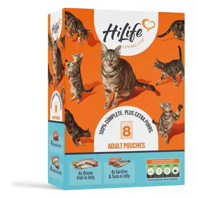 HiLife Adult Wet Cat Food, Mixed Ocean Fish in Jelly Recipes, Cat Food Pouches, 100% Natural Gra