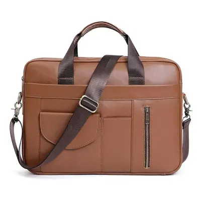 (Top Brown) High Quality Genuine Leather Laptop Briefcase for Men Retro Travel Messenger Bags 15