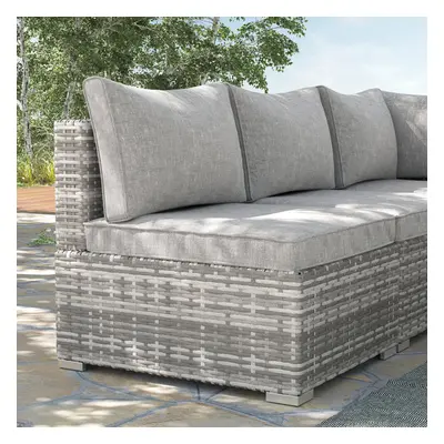 Outsunny Outdoor Garden Furniture Rattan Single Middle Sofa w/ Cushions Grey