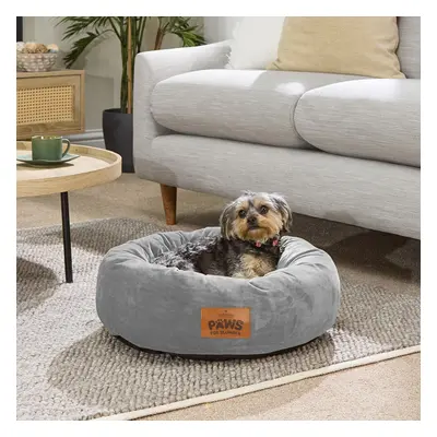 (Grey, Small) Paws for Slumber Donut Pet Bed