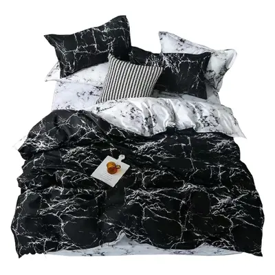 White And Black Marble Pattern Cotton Fibre Quilt Cover Pieces Bedding Set