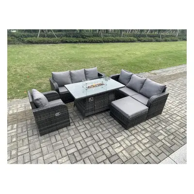 Fimous Rattan Outdoor Furniture Gas Fire Pit Dining Table Gas Heater Reclining Chair Seater Sofa