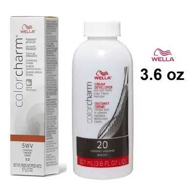 (5WV (Gel) + Dev (Vol. 20) 3.6 oz) Wella Color Charm 5WV Cinnamon Permanent Gel Haircolor