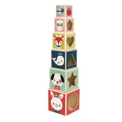 Janod J08016 6-Block Pyramid Baby Forest Game