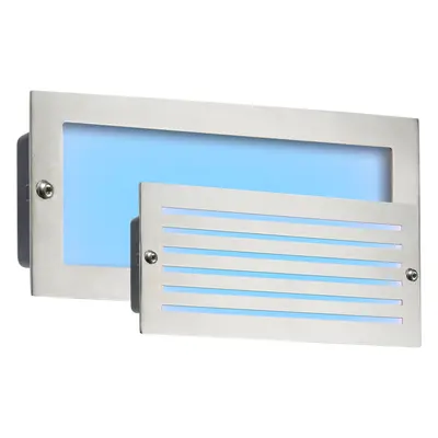 230V IP54 5W Blue LED Recessed Brick Light - Brushed Steel Fascia