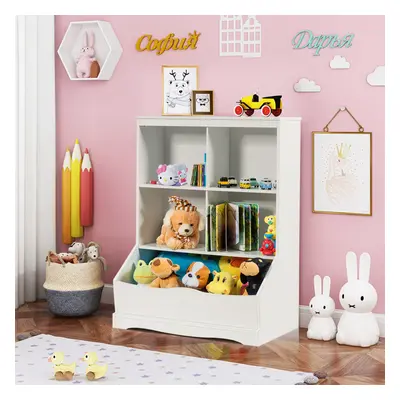 Kids Bookcase Wooden Display Rack Cabinet with Shelves and Compartments