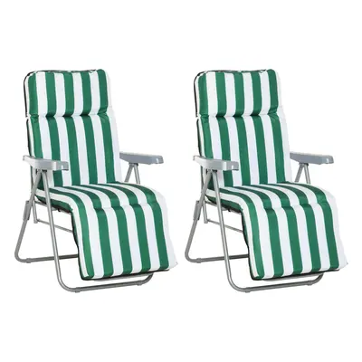 Outsunny Set of Folding Sun Lounger Recliner Chairs Daybed Cushion Green White